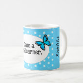 IK BEN EEN SNELLE LEARNER, Turquoise Polka Dots Bu Koffiemok (Voorkant rechts)