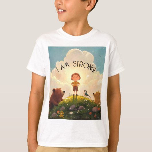 Ik ben een sterke jongens affirmatie t-shirt (Voorkant)