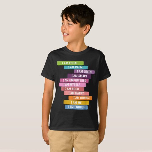 Ik ben een sterke Kinder groeimijlpaal positieve a T-shirt (Voorkant volledig)