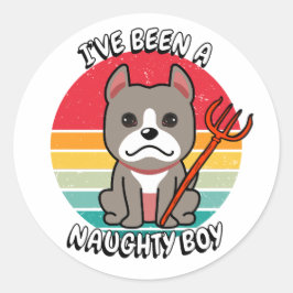 Ik ben een stoute jongen geweest - grijze hond ronde sticker