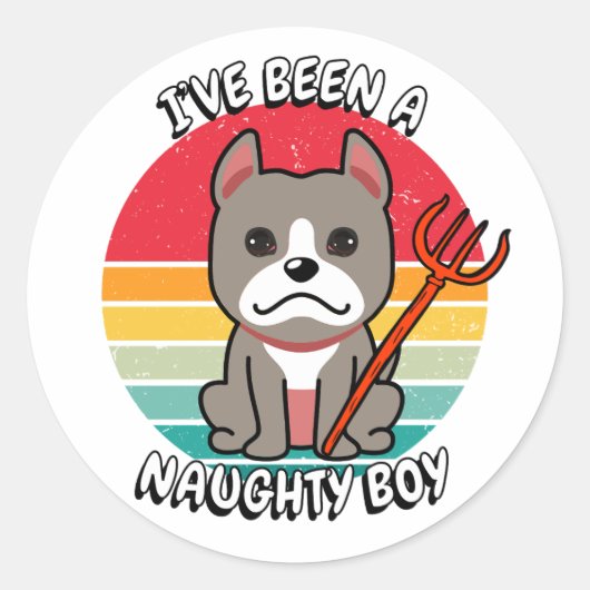 Ik ben een stoute jongen geweest - grijze hond ronde sticker (Voorkant)