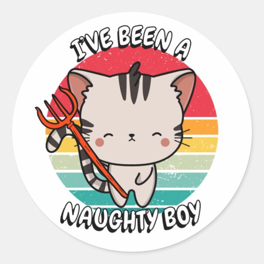 Ik ben een stoute jongen geweest - tabby kat ronde sticker (Voorkant)