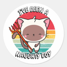 Ik ben een stoute jongen geweest - witte kat ronde sticker