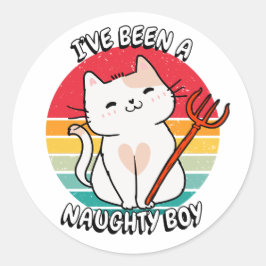 Ik ben een stoute jongen geweest - witte kat ronde sticker