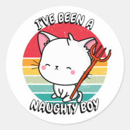 Ik ben een stoute jongen geweest - witte kat ronde sticker