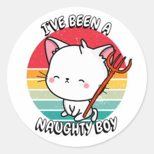 Ik ben een stoute jongen geweest - witte kat ronde sticker