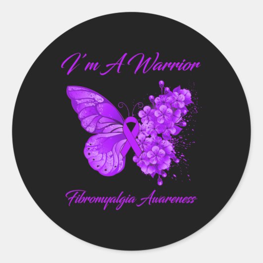 Ik ben een strijder met fibromyalgie bewustzijn ronde sticker (Voorkant)