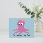 Ik ben een sukkel voor je! PinkCartoon Octopus Briefkaart (Staand voorkant)