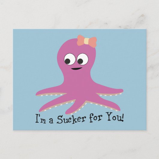 Ik ben een sukkel voor je! PinkCartoon Octopus Briefkaart (Voorkant)