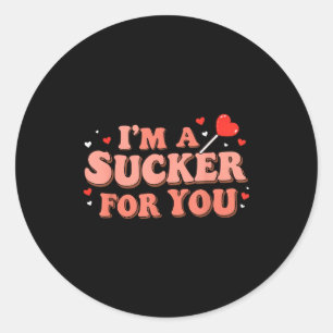 Ik ben een sukkel voor jou Retro Valentijnsdag Gra Ronde Sticker