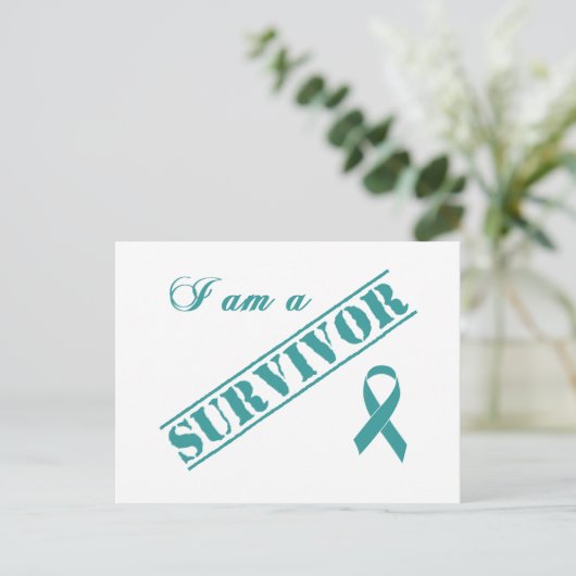 Ik ben een Survivor - Blauwgroen lint Briefkaart (Staand voorkant)