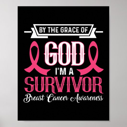 Ik ben een Survivor Borst Cancer Awareness Pink Ri Poster (Voorkant)