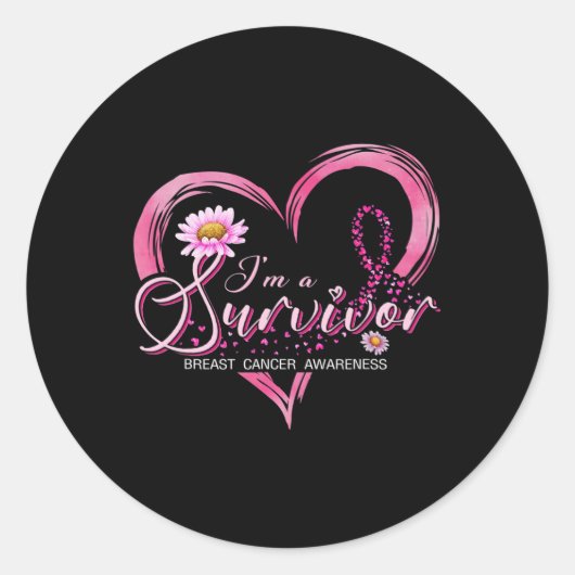 Ik ben een Survivor Breast Cancer Awareness Pink R Ronde Sticker (Voorkant)