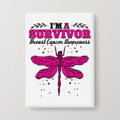 Ik ben een Survivor Dragonfly Breast Cancer Bewust Button (Voorkant)