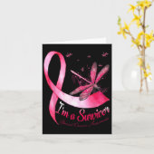 Ik ben een Survivor Dragonfly Breast Cancer Bewust Kaart (Gele Bloem)
