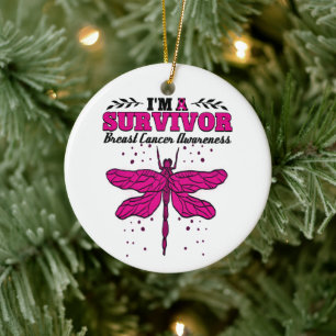 Ik ben een Survivor Dragonfly Breast Cancer Bewust Keramisch Ornament