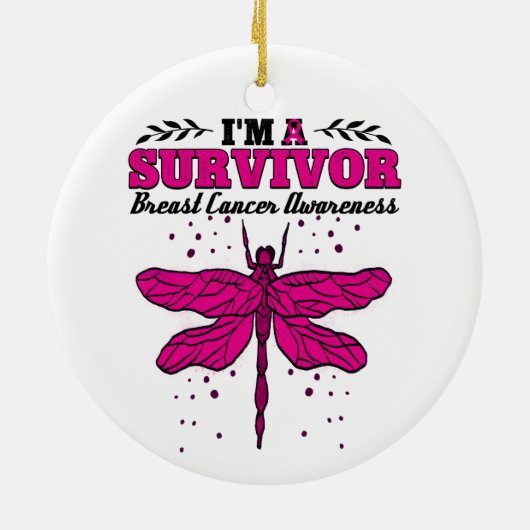 Ik ben een Survivor Dragonfly Breast Cancer Bewust Keramisch Ornament (Achterkant)
