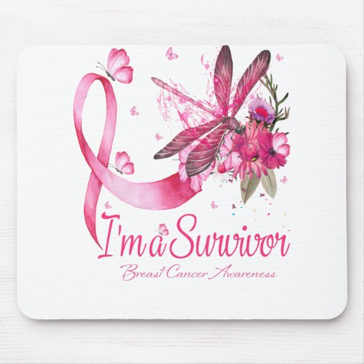 Ik ben een Survivor Dragonfly Breast Cancer Bewust Muismat (Voorkant)