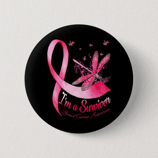 Ik ben een Survivor Dragonfly Breast Cancer Bewust Ronde Button 5,7 Cm (Voorkant)