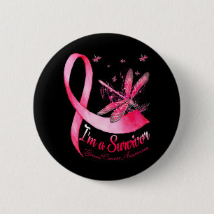 Ik ben een Survivor Dragonfly Breast Cancer Bewust Ronde Button 5,7 Cm
