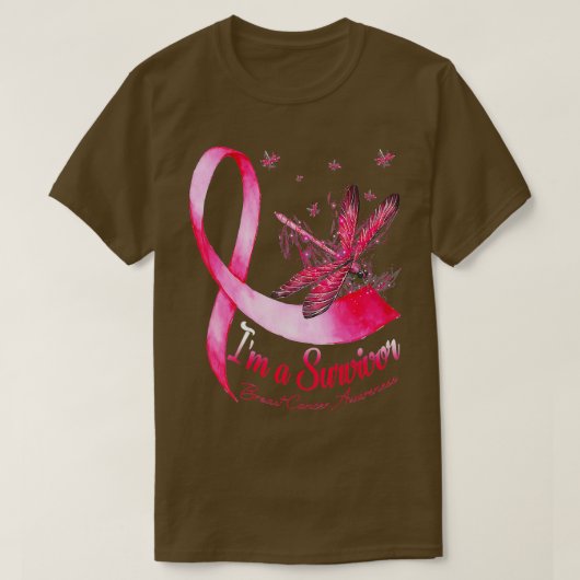 Ik ben een Survivor Dragonfly Breast Cancer Bewust T-shirt (Design voorkant)