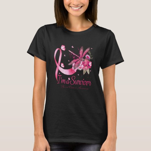 Ik ben een Survivor Dragonfly Breast Cancer Bewust T-shirt (Voorkant)