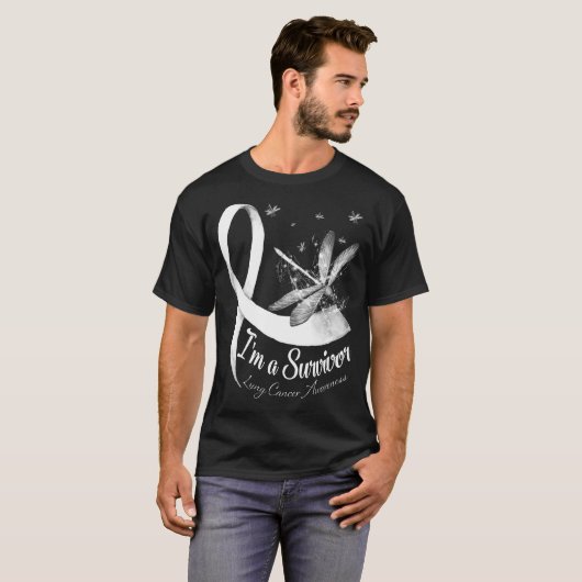 Ik ben een Survivor Dragonfly Lung Cancer Awarenes T-shirt (Voorkant volledig)