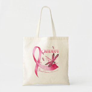 Ik ben een Survivor Dragonfly roze lintkanker Tote Bag