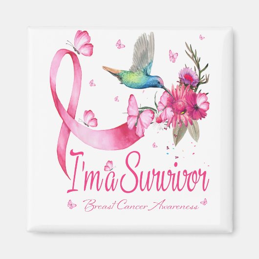 Ik ben een Survivor Hummingbird Ribbon Breast Canc Magneet (Voorkant)