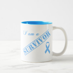 Ik ben een Survivor - Light Blue Ribbon Tweekleurige Koffiemok