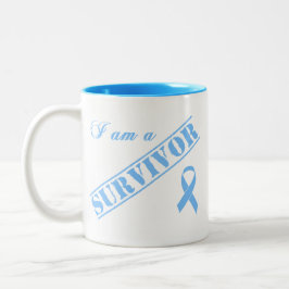 Ik ben een Survivor - Light Blue Ribbon Tweekleurige Koffiemok