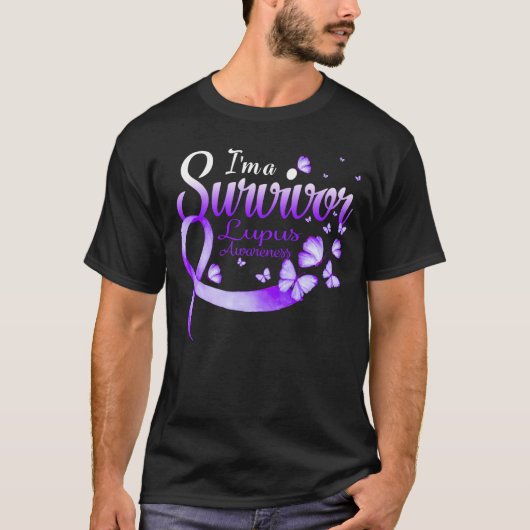 Ik ben een Survivor Lupus Awareness Butterfly Ribb T-shirt (Voorkant)