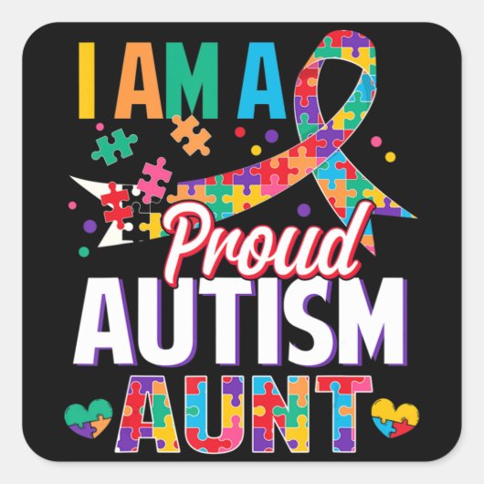 Ik ben een trots autisme tante Autism Awareness Pu Vierkante Sticker (Voorkant)