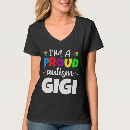 Ik ben een trots Gigi Autism Awareness Heart T-shirt (Voorkant)