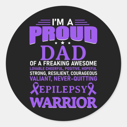 Ik ben een trots vader Epilepsy Bewustheid Paarse Ronde Sticker (Voorkant)
