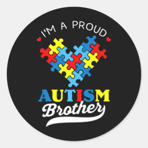Ik ben een trotse broer Autisme bewustzijn Hart Au Ronde Sticker