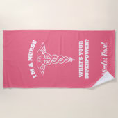 Ik ben een verpleegster wat je supermacht kaduceus strandlaken (Voorkant)