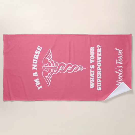 Ik ben een verpleegster wat je supermacht kaduceus strandlaken (Voorkant)