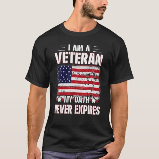 Ik ben een veteraan... mijn eed is nooit afgelopen t-shirt (Voorkant)