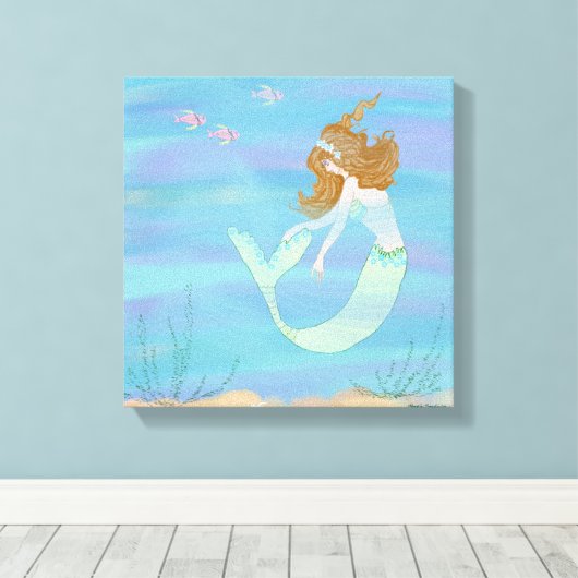 Ik ben een vis met Zeemeermin. Canvas Afdruk (Insitu (Houten vloer))