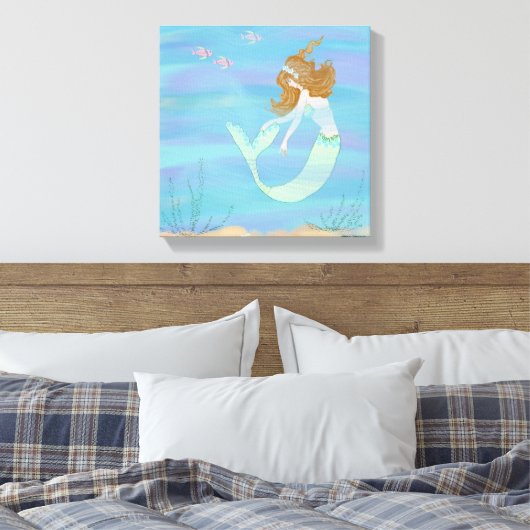 Ik ben een vis met Zeemeermin. Canvas Afdruk (Insitu (Slaapkamer))