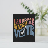 Ik ben een vrouw Bekijk mij Stem 2024 Blue Wave Informatiekaartje (Staand voorkant)