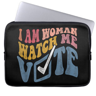 Ik ben een vrouw Bekijk mij Stem 2024 Blue Wave Laptop Sleeve