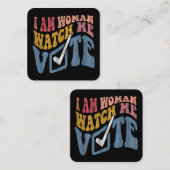 Ik ben een vrouw Bekijk mij Stem 2024 Blue Wave Vierkante Visitekaartje (Voorkant / Achterkant)