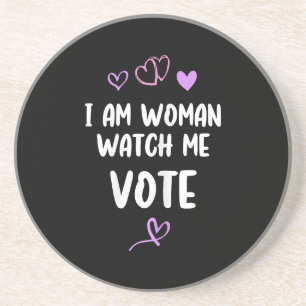 Ik ben een vrouw die mij ziet stemmen zandsteen onderzetter