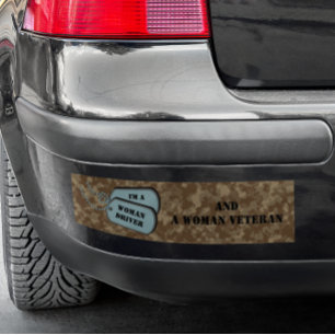 Ik ben een Vrouw Driver en Vrouw Veteraan Camoufla Bumpersticker