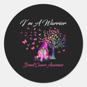 Ik ben een Warrior Breast Cancer Awareness Gnomes Ronde Sticker