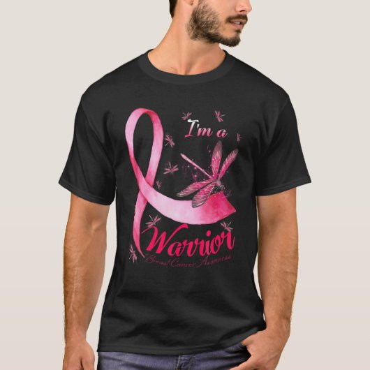 Ik ben een Warrior Dragonfly Breast Cancer Bewusth T-shirt (Voorkant)