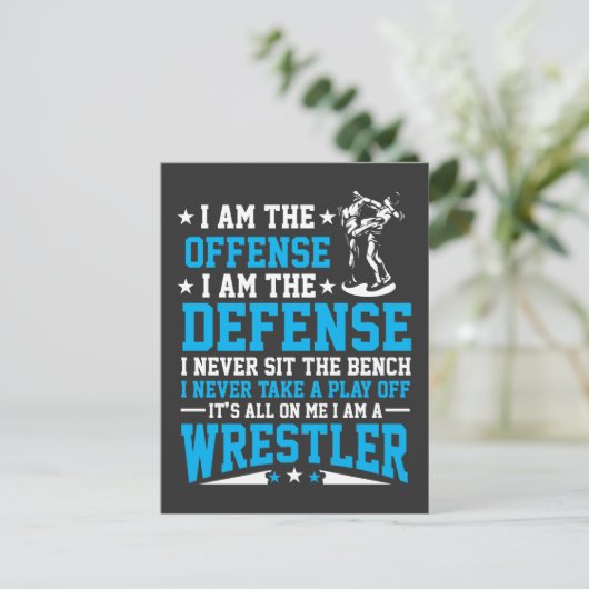 Ik ben een Wrestler Offense Defense Wrestling Figh Briefkaart (Staand voorkant)