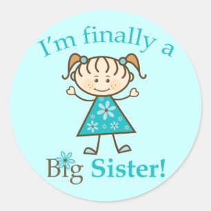 Ik ben eindelijk een Big Sister Stick Figuur Girl Ronde Sticker